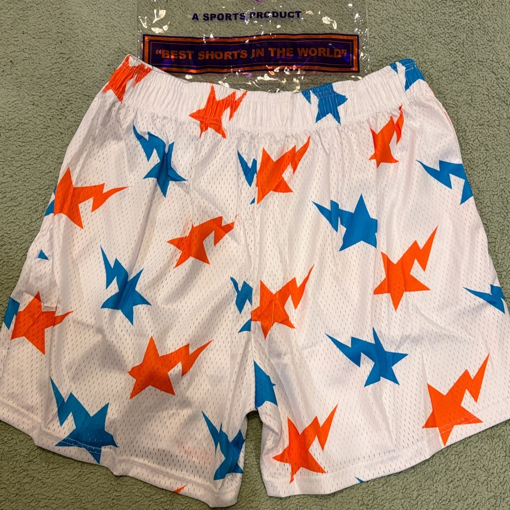 NEW Eric Emanuel x Bape Men’s 1:1 White Mesh Athletic Shorts sz Medium - Picture 5 of 7